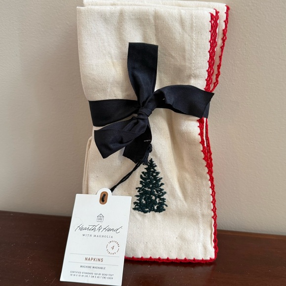 4pc Trim Cloth Christmas Tree Napkins Natural/Red - Hearth & Hand™ with Magnolia - Picture 4 of 5